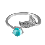 Sterling Silver Whale Tale Ring with Aquamarine Stone