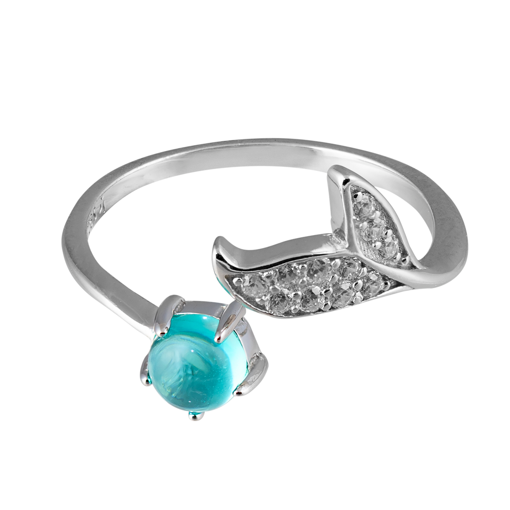Sterling Silver Whale Tale Ring with Aquamarine Stone
